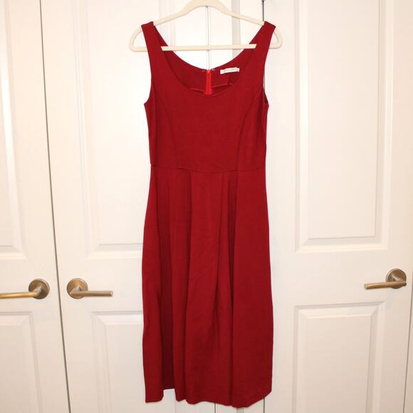 FRNCH Red Knit Stretch Midi Baby Doll Dress with Pockets | Large - Picture 1 of 9